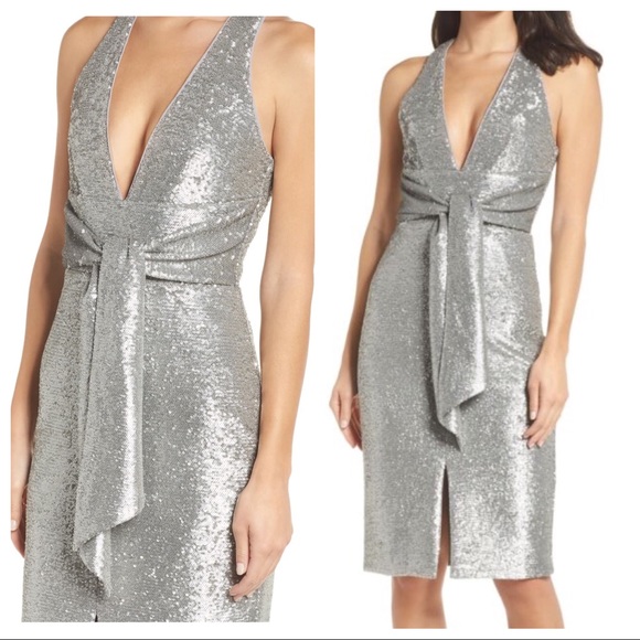 halter neck silver dress